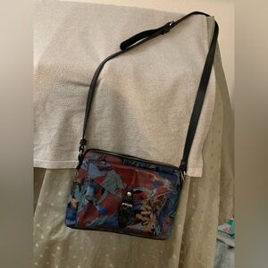 Patricia Nash Western Floral Blue Black Teal Shades Cross Body Bag Excellent